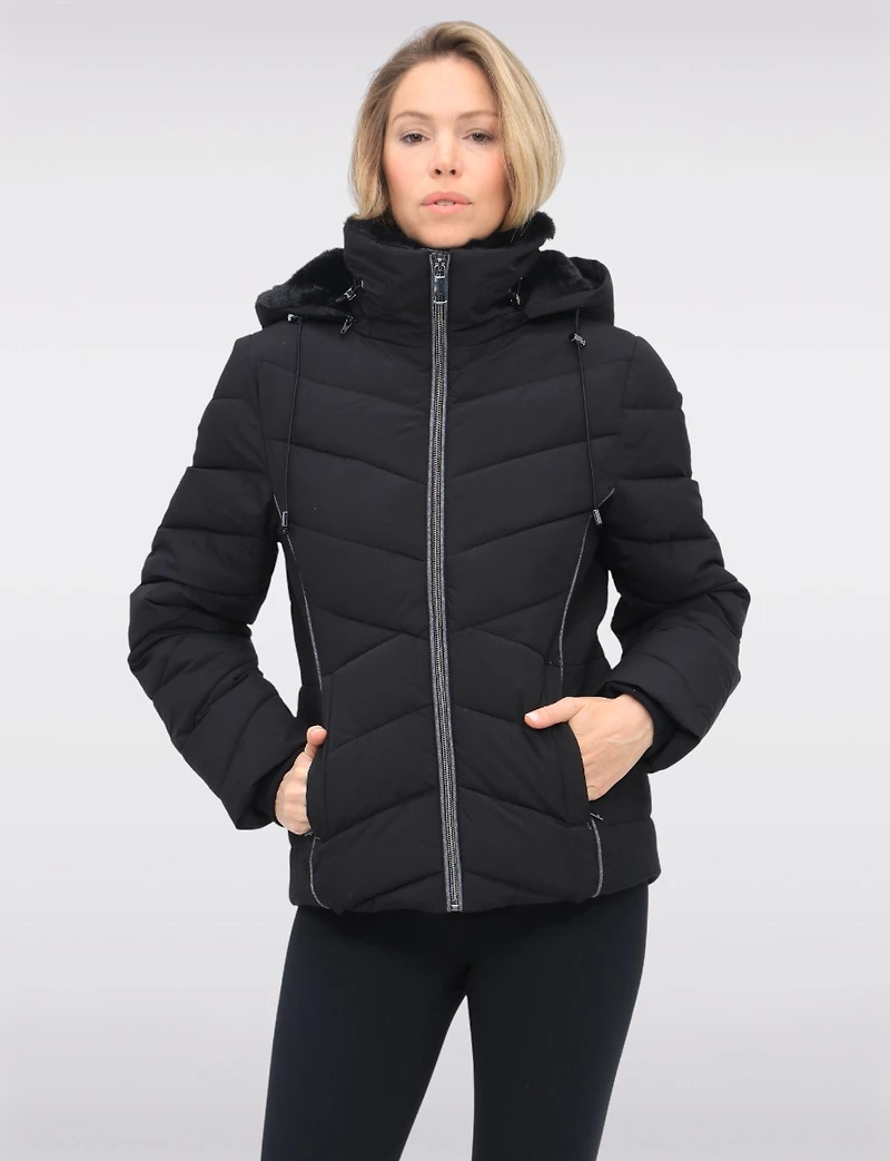 Cropped Vegan Polyloft® Puffer Jacket & Faux Fur Lined Removable Hood by Snoboll