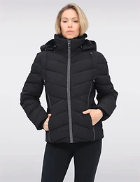 Cropped Vegan Polyloft® Puffer Jacket & Faux Fur Lined Removable Hood by Snoboll