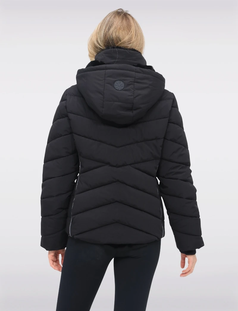 Cropped Vegan Polyloft® Puffer Jacket & Faux Fur Lined Removable Hood by Snoboll