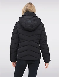 Cropped Vegan Polyloft® Puffer Jacket & Faux Fur Lined Removable Hood by Snoboll