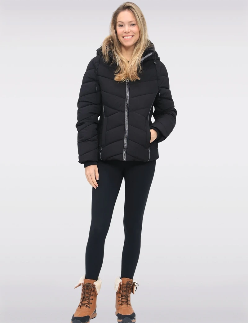 Cropped Vegan Polyloft® Puffer Jacket & Faux Fur Lined Removable Hood by Snoboll