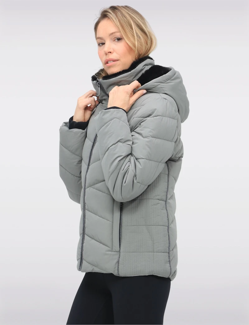 Cropped Vegan Polyloft® Puffer Jacket & Faux Fur Lined Removable Hood by Snoboll