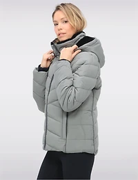 Cropped Vegan Polyloft® Puffer Jacket & Faux Fur Lined Removable Hood by Snoboll
