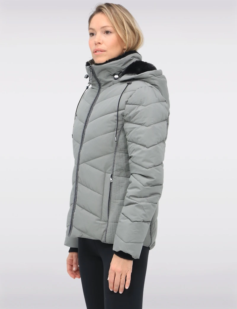 Cropped Vegan Polyloft® Puffer Jacket & Faux Fur Lined Removable Hood by Snoboll