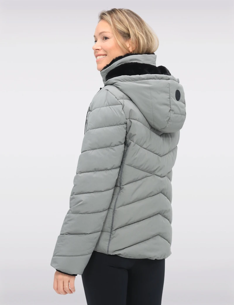 Cropped Vegan Polyloft® Puffer Jacket & Faux Fur Lined Removable Hood by Snoboll
