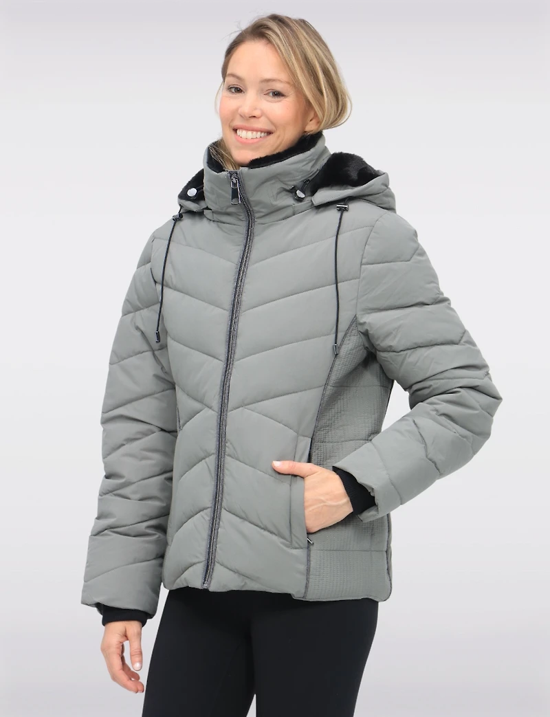 Cropped Vegan Polyloft® Puffer Jacket & Faux Fur Lined Removable Hood by Snoboll