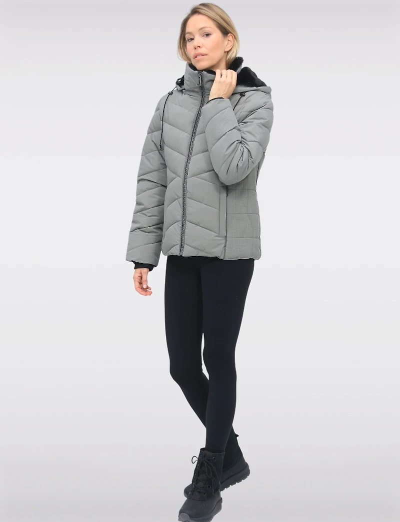 Cropped Vegan Polyloft® Puffer Jacket & Faux Fur Lined Removable Hood by Snoboll
