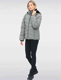 Cropped Vegan Polyloft® Puffer Jacket & Faux Fur Lined Removable Hood by Snoboll