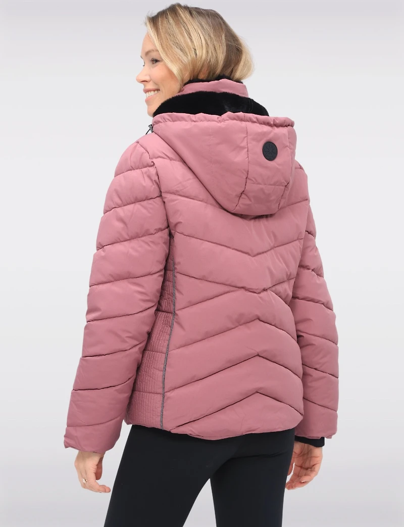 Cropped Vegan Polyloft® Puffer Jacket & Faux Fur Lined Removable Hood by Snoboll