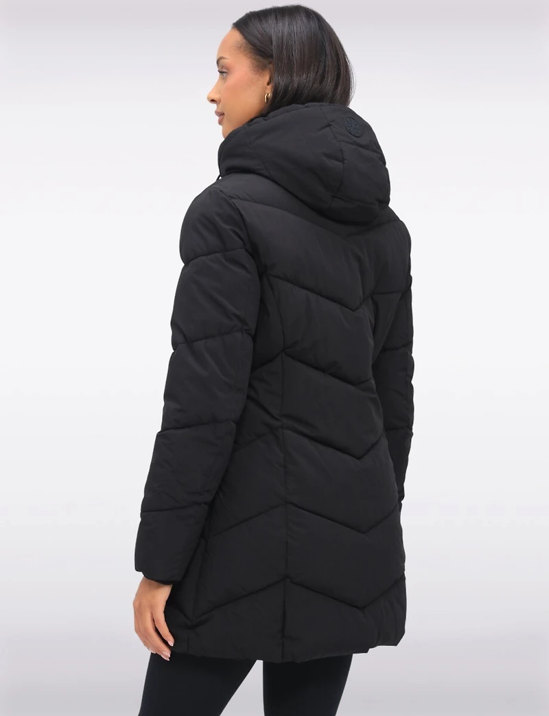Vegan Insulated Chevron Quilted Jacket Detachable Faux Fur Lined Hood by Snoboll