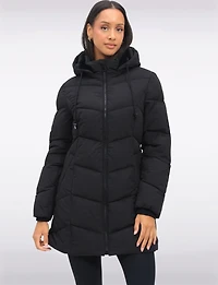 Vegan Insulated Chevron Quilted Jacket Detachable Faux Fur Lined Hood by Snoboll