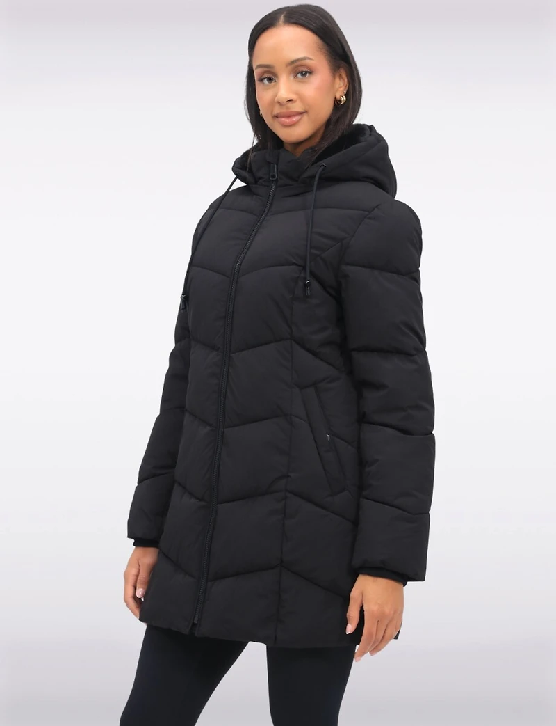 Vegan Insulated Chevron Quilted Jacket Detachable Faux Fur Lined Hood by Snoboll