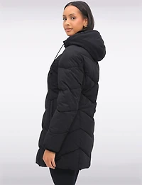 Vegan Insulated Chevron Quilted Jacket Detachable Faux Fur Lined Hood by Snoboll