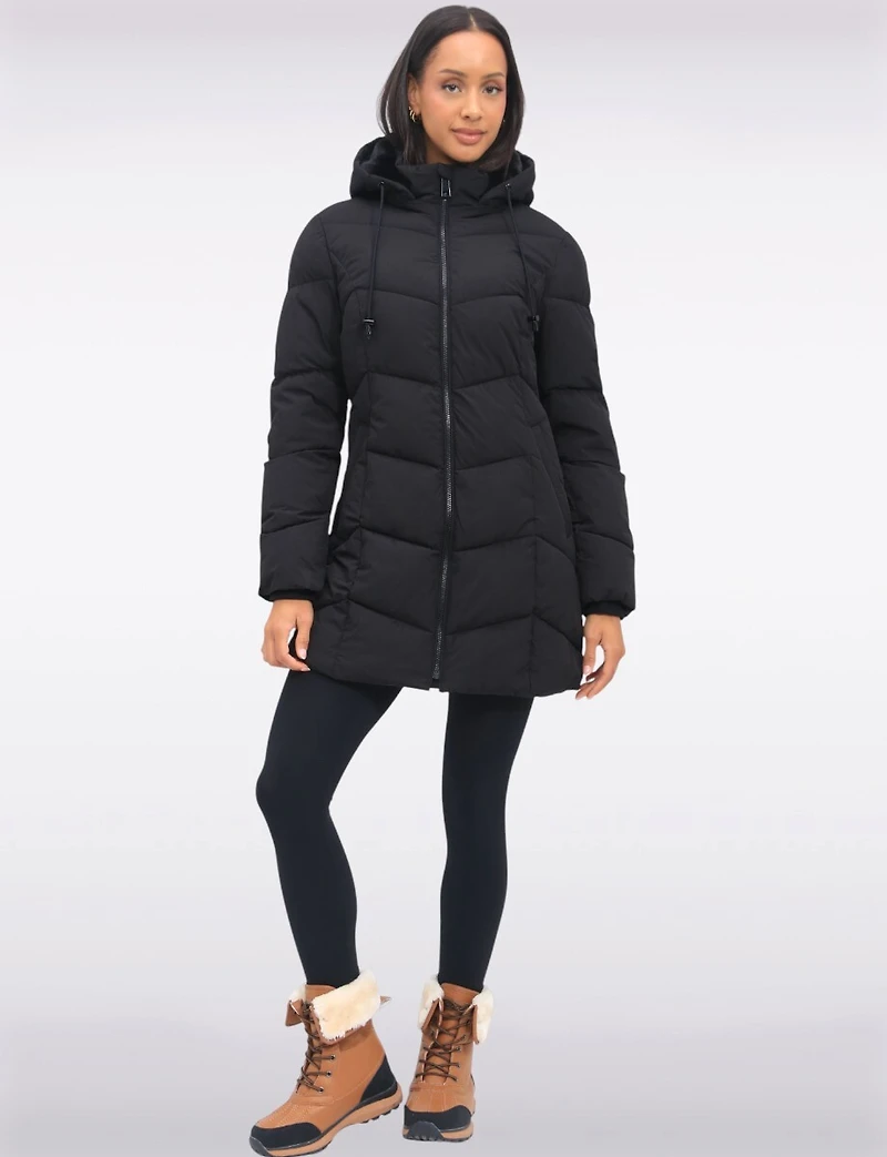 Vegan Insulated Chevron Quilted Jacket Detachable Faux Fur Lined Hood by Snoboll