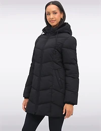 Vegan Insulated Chevron Quilted Jacket Detachable Faux Fur Lined Hood by Snoboll