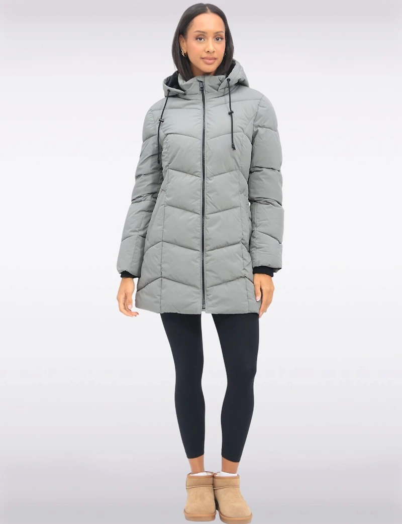 Vegan Insulated Chevron Quilted Jacket Detachable Faux Fur Lined Hood by Snoboll