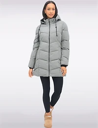 Vegan Insulated Chevron Quilted Jacket Detachable Faux Fur Lined Hood by Snoboll