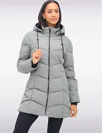 Vegan Insulated Chevron Quilted Jacket Detachable Faux Fur Lined Hood by Snoboll