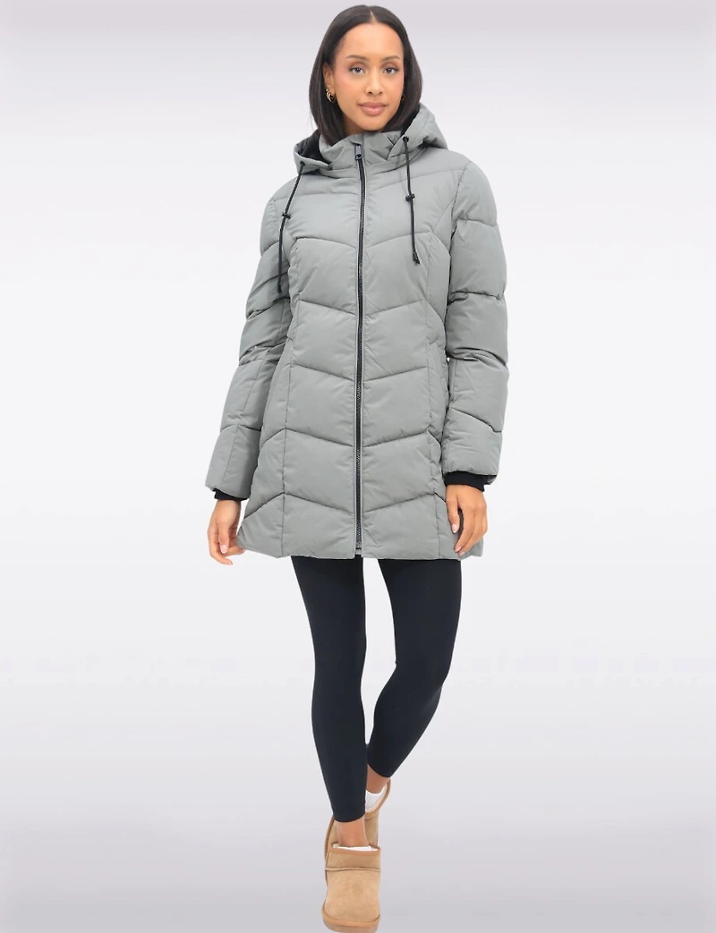 Vegan Insulated Chevron Quilted Jacket Detachable Faux Fur Lined Hood by Snoboll