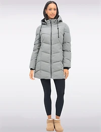 Vegan Insulated Chevron Quilted Jacket Detachable Faux Fur Lined Hood by Snoboll