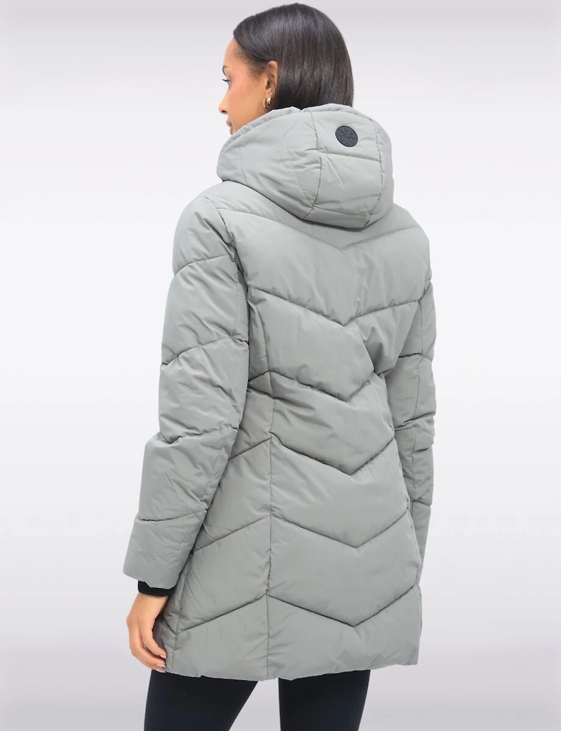Vegan Insulated Chevron Quilted Jacket Detachable Faux Fur Lined Hood by Snoboll
