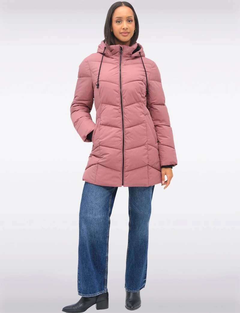 Vegan Insulated Chevron Quilted Jacket Detachable Faux Fur Lined Hood by Snoboll