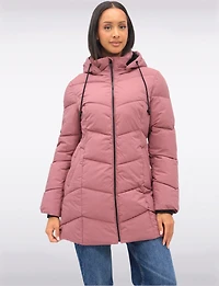 Vegan Insulated Chevron Quilted Jacket Detachable Faux Fur Lined Hood by Snoboll