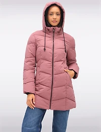 Vegan Insulated Chevron Quilted Jacket Detachable Faux Fur Lined Hood by Snoboll