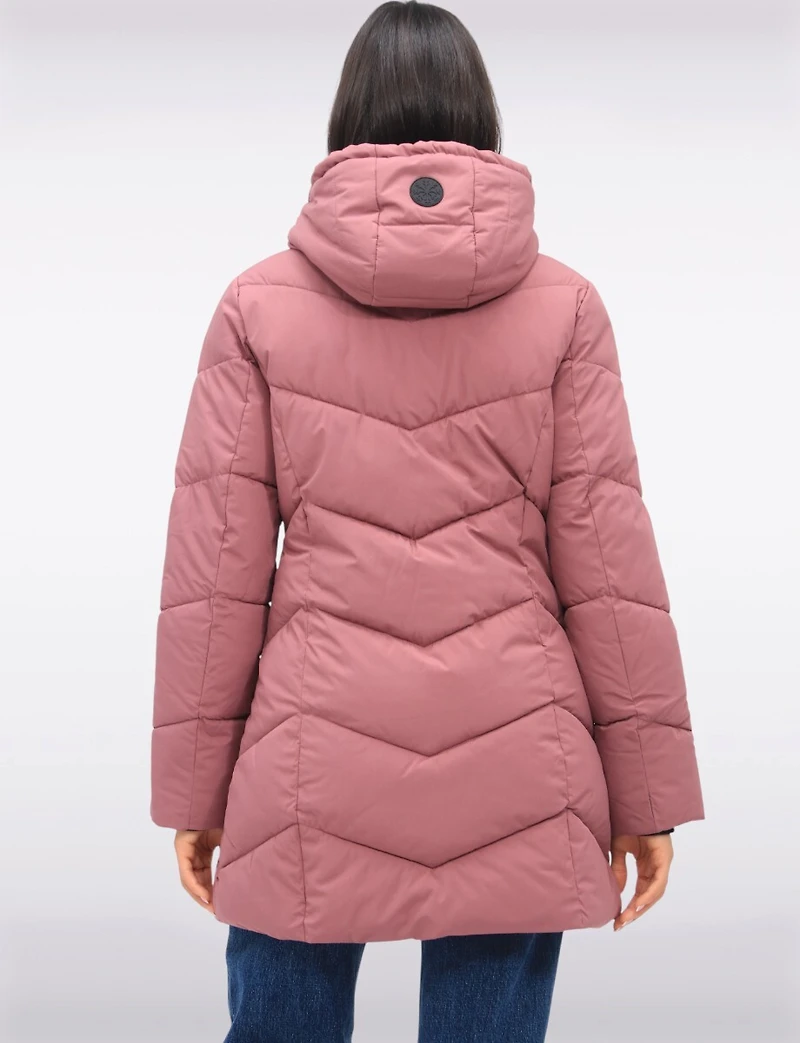 Vegan Insulated Chevron Quilted Jacket Detachable Faux Fur Lined Hood by Snoboll