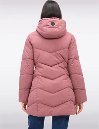 Vegan Insulated Chevron Quilted Jacket Detachable Faux Fur Lined Hood by Snoboll