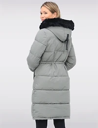 Slim Fit Polyloft® Puffer Jacket with Faux Fur Trim Hood Vegan Parka by Snoboll