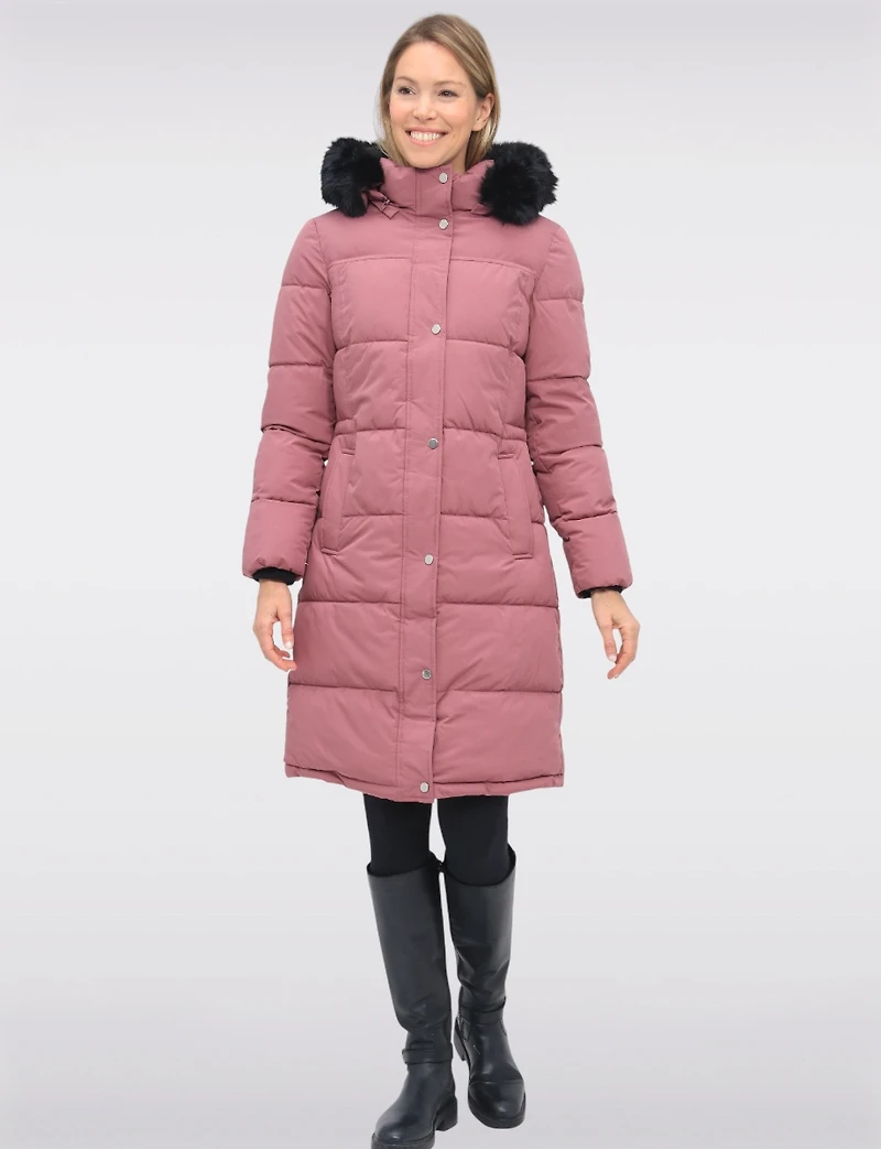 Slim Fit Polyloft® Puffer Jacket with Faux Fur Trim Hood Vegan Parka by Snoboll