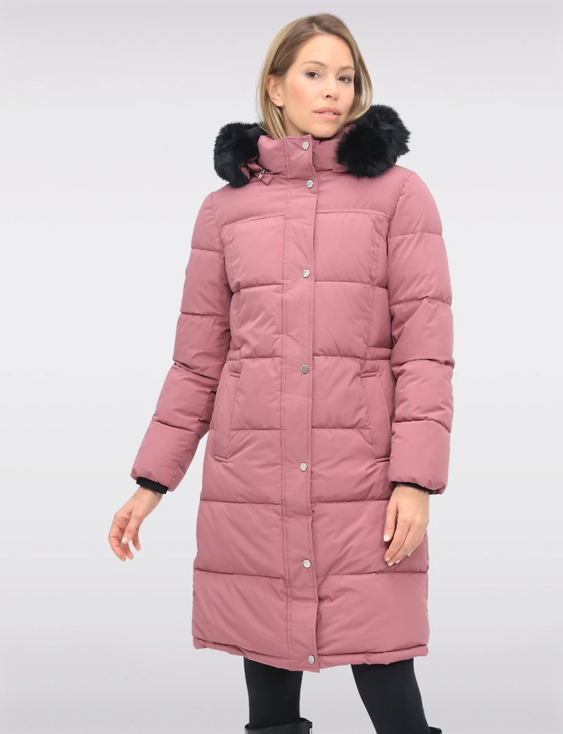 Slim Fit Polyloft® Puffer Jacket with Faux Fur Trim Hood Vegan Parka by Snoboll