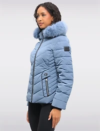 Vegan Cropped Eco-Down Puffer Jacket with Faux Fur Trim Detachable Hood by Loop