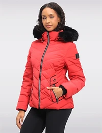 Vegan Cropped Eco-Down Puffer Jacket with Faux Fur Trim Detachable Hood by Loop