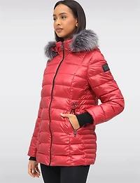 Vegan Cire Eco-Down Puffer Jacket With Detachable Faux Fur Trimmed Hood by Loop