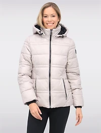 Short Shiny Ciré Hooded Quilted Puffer Jacket with Inner Bib by North Explore