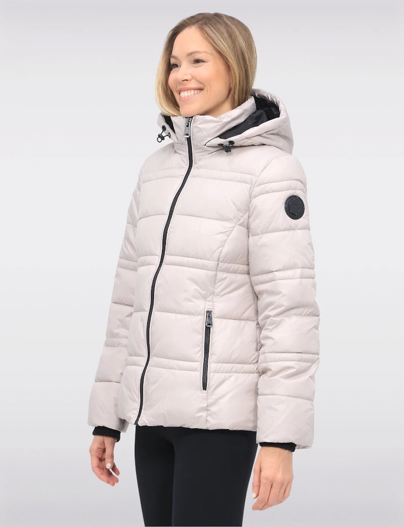Short Shiny Ciré Hooded Quilted Puffer Jacket with Inner Bib by North Explore