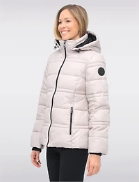 Short Shiny Ciré Hooded Quilted Puffer Jacket with Inner Bib by North Explore