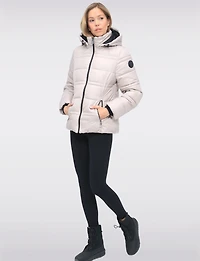 Short Shiny Ciré Hooded Quilted Puffer Jacket with Inner Bib by North Explore