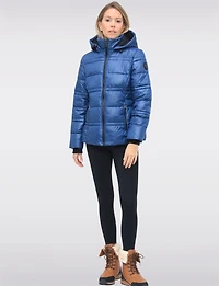 Short Shiny Ciré Hooded Quilted Puffer Jacket with Inner Bib by North Explore