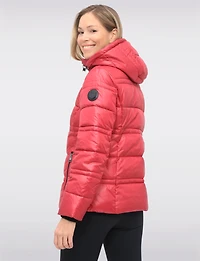 Short Shiny Ciré Hooded Quilted Puffer Jacket with Inner Bib by North Explore