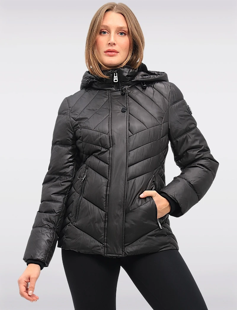 Shiny Ciré Multi-Quilt Puffer Jacket Detachable Soft Lined Hood by North Explore