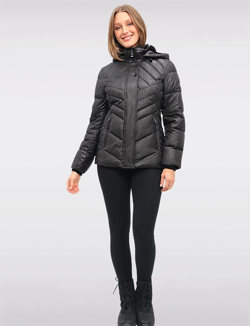 Shiny Ciré Multi-Quilt Puffer Jacket Detachable Soft Lined Hood by North Explore