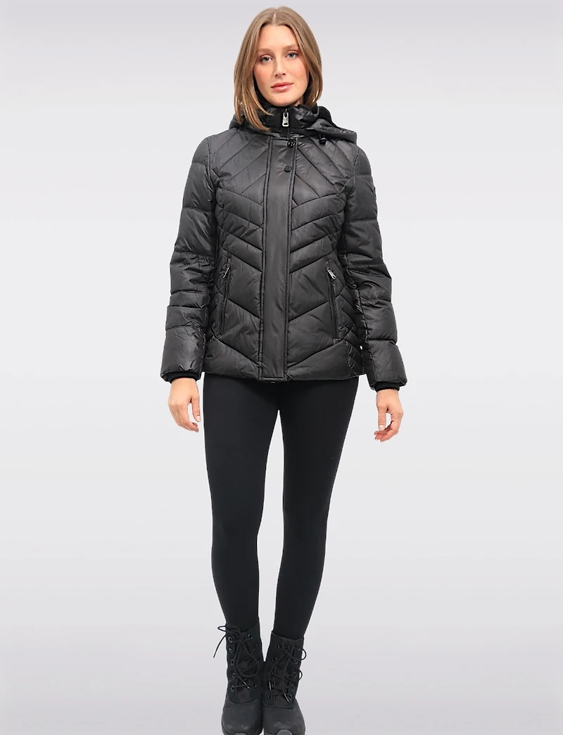 Shiny Ciré Multi-Quilt Puffer Jacket Detachable Soft Lined Hood by North Explore
