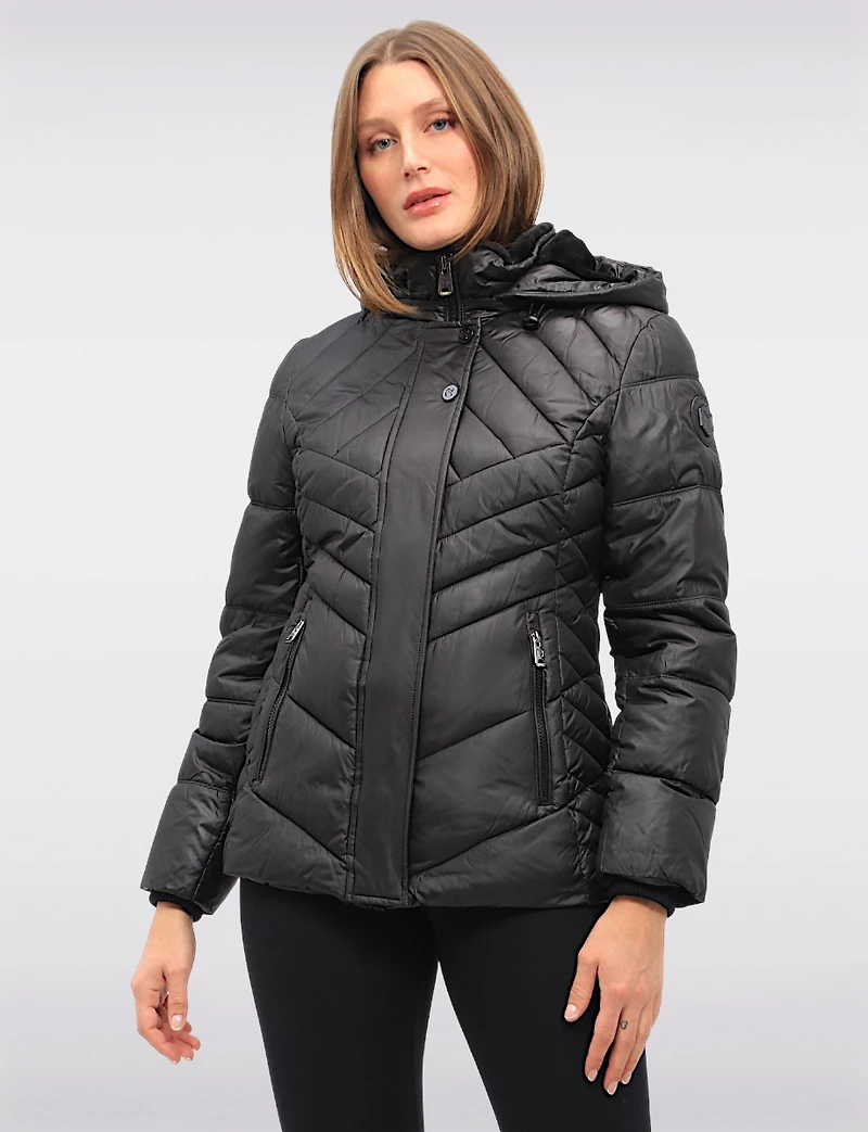 Shiny Ciré Multi-Quilt Puffer Jacket Detachable Soft Lined Hood by North Explore