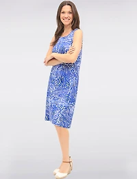 Blue and White Sleeveless Bold Print Knee-Length A-Line Dress by Carré Noir