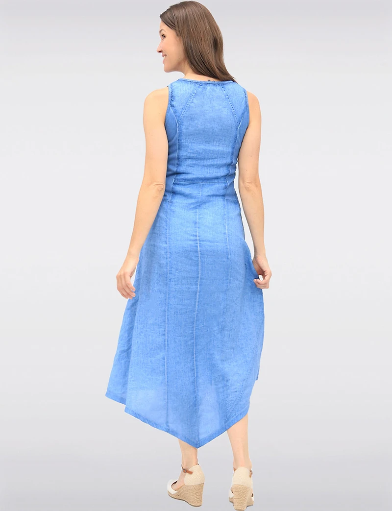 Asymmetrical Sleeveless Linen Dress with Side Stretch Knit Panels by Carré Noir