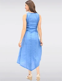 Asymmetrical Sleeveless Linen Dress with Side Stretch Knit Panels by Carré Noir