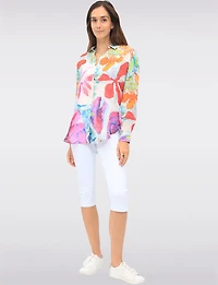 Lightweight Button-Up Printed Long Sleeve Rounded Hem Shirt by Claire Desjardins